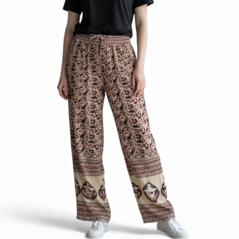 ANTHROPOLOGIE Scotch & Soda Boho Pink Black Tan Patterned Trouser Pants XS